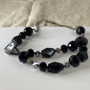 Chic Black and Silver Gemstone Necklace